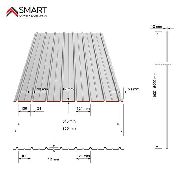 BRAVO THE SMART SOLUTION - Tôle bac acier - Toiture - Couverture - plaque H12+ Coloris Rouge Oxyde RAL 3009  Dimensions 1200x906x0.40 mm - large