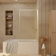 AURLANE - Pare baignoire Rabattable 80x140cm - Profilé Or Doré Brossé - Verre Trempé Ondulé 5mm - vignette