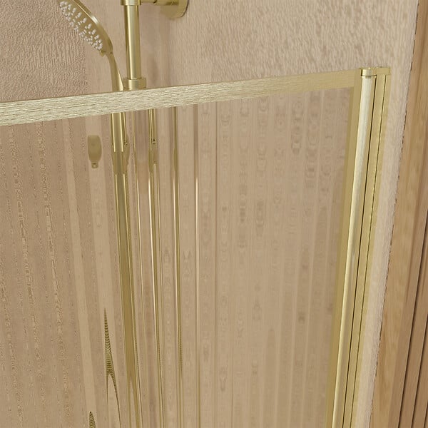 AURLANE - Pare baignoire Rabattable 80x140cm - Profilé Or Doré Brossé - Verre Trempé Ondulé 5mm - large