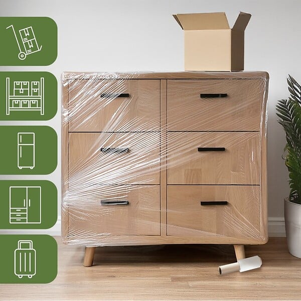 PACK AND MOVE - Pack and Move - Lot de 2 Film Étirable - Poignée - 150 m - Support Palette, Valise, Ordinateur - Protection Meuble Déménagement - large