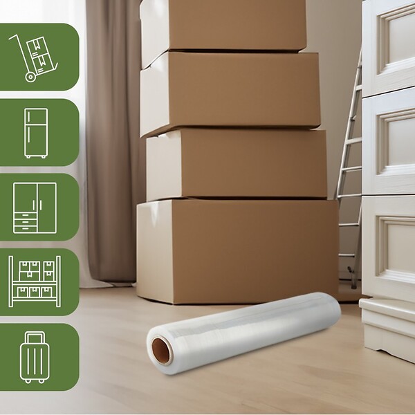 PACK AND MOVE - Pack and Move - Lot 6 rouleaux film étirable - 300 m - Transparent - Film déménagement Film emballage Film palette Film protection - large