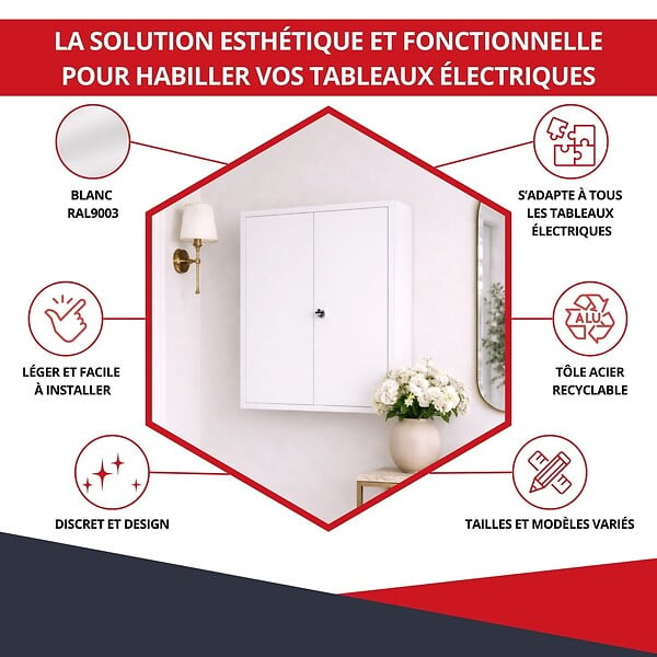 ATOLE - Coffret d'habillage ATOLE en acier blanc avec serrure à clé pour tableaux électriques double - H 79 x L 58,5 x P 16 cm - Réf. RCH2T316GSS - large