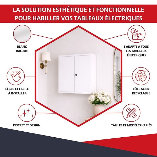 ATOLE - Coffret d'habillage ATOLE en acier blanc avec serrure à clé pour tableaux électriques double - H 54 x L 58,5 x P 16 cm - Réf. RCH2T116GSS - large