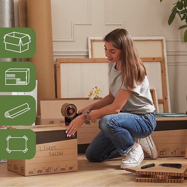 PACK AND MOVE - Pack and Move - Kit Complet Emballage et Déménagement - Ruban Adhésif Offert - Dévidoir, Ruban adhésif, Cutter, Marqueur - large