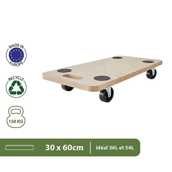 PACK AND MOVE - Pack and Move - Lot 4 chariots de transport pour déménagement - 150 KG max - 60 x 30 x 10 cm - Support roulette - Métal et MDF - large