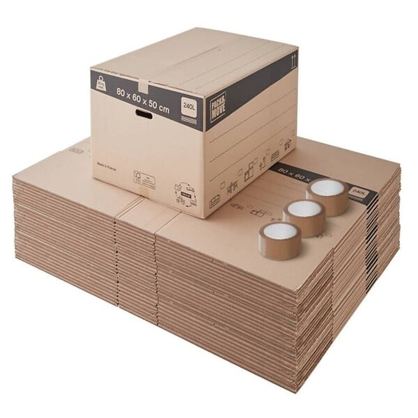 PACK AND MOVE - Pack and Move - Lot 30 cartons déménagement XXL - 80 x 60 x 50 cm - Poignées renforcées - 3 adhésifs offerts - large