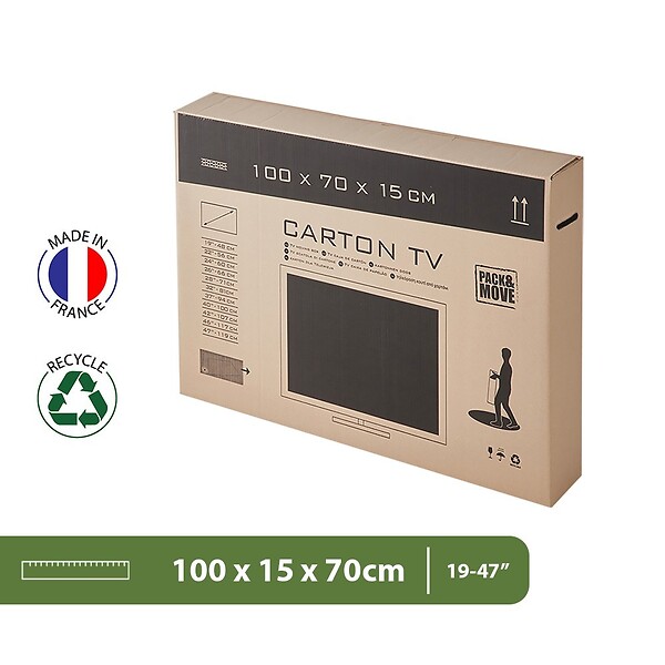 PACK AND MOVE - Pack and Move - Carton de protection pour TV 47" - Déménagement écran plat - 100 x 15 x 70 cm - Carton renforcé - large