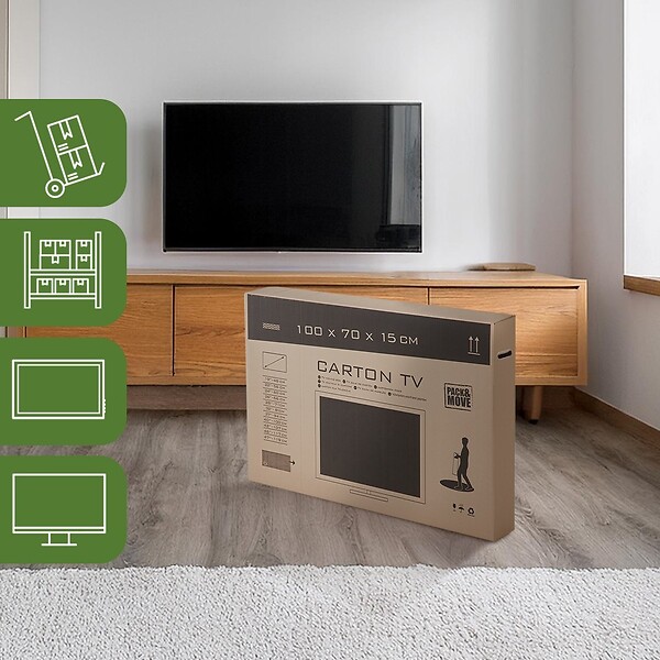 PACK AND MOVE - Pack and Move - Carton de protection pour TV 47" - Déménagement écran plat - 100 x 15 x 70 cm - Carton renforcé - large