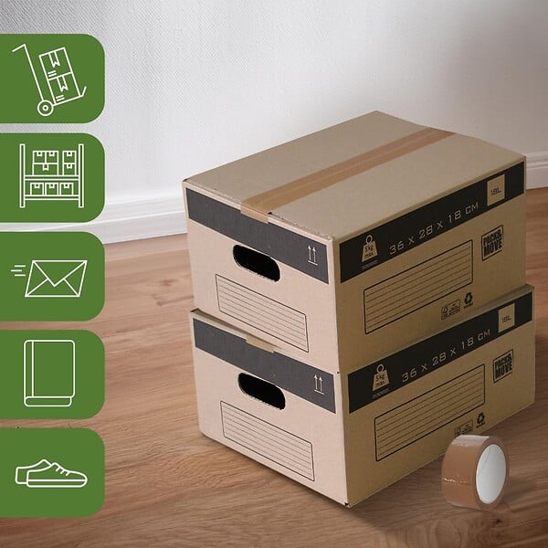 PACK AND MOVE - Pack and Move - Lot 40 cartons déménagement stockage S - 36 x 28 x 18 cm - Poignées renforcées - 2 adhésifs offerts - large