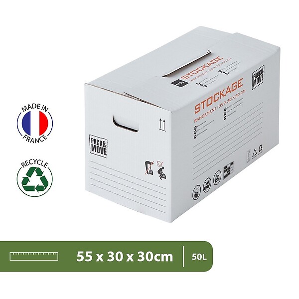 PACK AND MOVE - Pack and Move - Lot 20 cartons stockage - 55 x 30 x 30 cm - Poignées renforcées - 1 marqueur offert - large