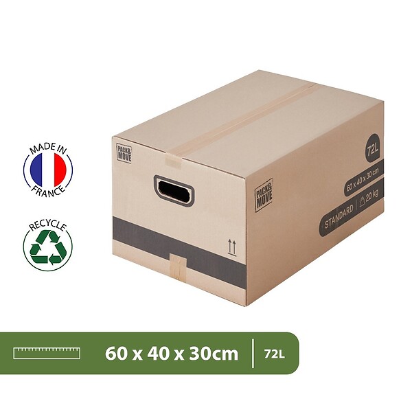 PACK AND MOVE - Pack and Move - Lot 40 cartons déménagement M - 60 x 40 x 30 cm - Poignées renforcées - 2 adhésifs offerts - large
