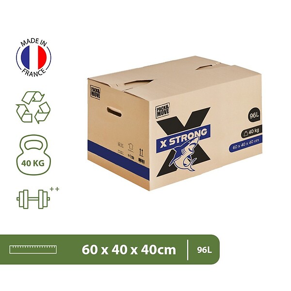 PACK AND MOVE - Pack and Move - Lot de 5 Cartons Déménagement X Strong - 60 x 40 x 40 cm - Charge 40 kg - Extrême Résistance - Grande Capacité - large