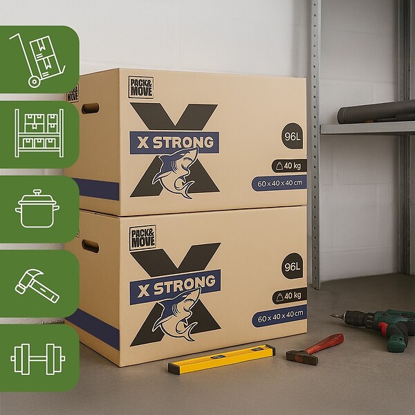 PACK AND MOVE - Pack and Move - Lot de 5 Cartons Déménagement X Strong - 60 x 40 x 40 cm - Charge 40 kg - Extrême Résistance - Grande Capacité - large
