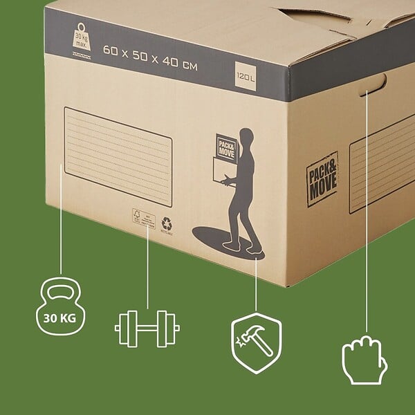 PACK AND MOVE - Pack and Move - Lot 20 cartons déménagement automatique - 60 x 50 x 40 cm - Poignées renforcées - large