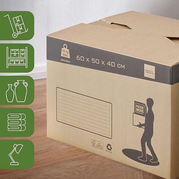 PACK AND MOVE - Pack and Move - Lot 20 cartons déménagement automatique - 60 x 50 x 40 cm - Poignées renforcées - large