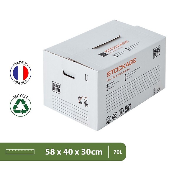 PACK AND MOVE - Pack and Move - Lot 20 cartons stockage - 58 x 40 x 30 cm - Poignées renforcées - 1 marqueur offert - large