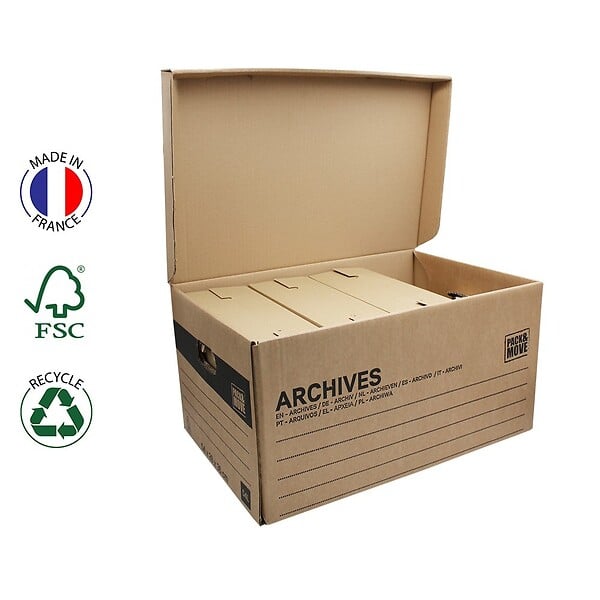 PACK AND MOVE - Pack and Move - Lot de 4 boites archives Taille M - 54 x 36 x 28 cm - Caisse de stockage incluse - large