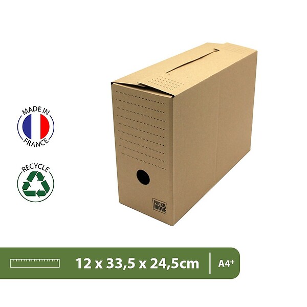 PACK AND MOVE - Pack and Move - Lot de 8 boîtes d'archives en carton ondulé robuste - 33,5 x 12 x 24 cm - Organisation pratique - large