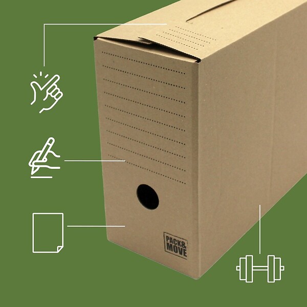 PACK AND MOVE - Pack and Move - Lot de 8 boîtes d'archives en carton ondulé robuste - 33,5 x 12 x 24 cm - Organisation pratique - large