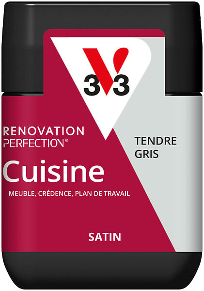 V33 PEINTURE - Peinture rénovation cuisine satin - Gris tendre - Testeur 75ml - large