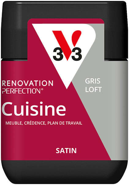 V33 PEINTURE - Peinture rénovation cuisine satin Gris Loft - Testeur 75ml - large