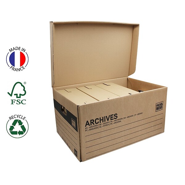 PACK AND MOVE - Pack and Move - Lot de 12 boites archives Taille XL - 54 x 36 x 28 cm - Caisse de stockage incluse - large