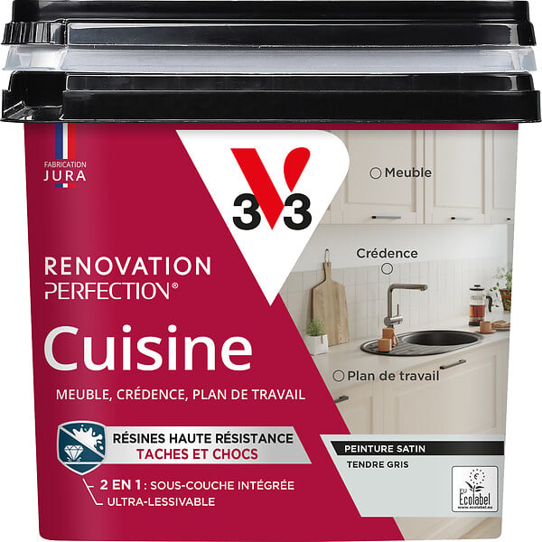 V33 PEINTURE - Peinture rénovation Cuisine satin tendre gris 0.75L - large