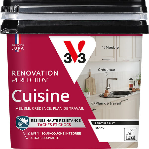 V33 PEINTURE - Peinture rénovation Cuisine mat Blanc - 0.75L - large