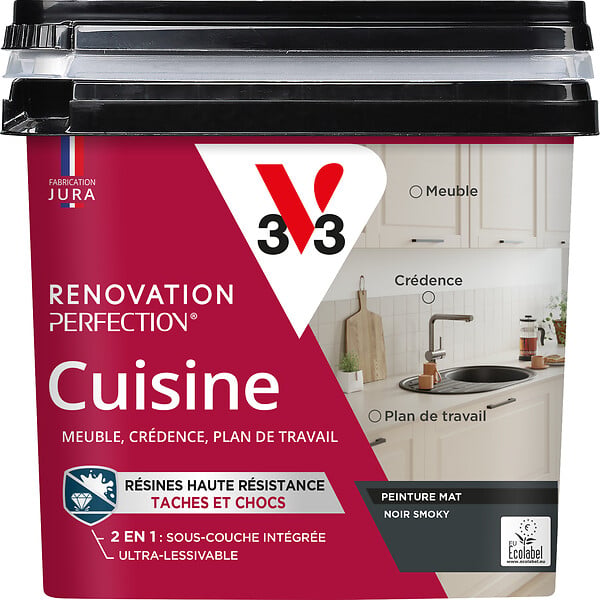 V33 PEINTURE - Peinture de rénovation cuisine noir smoky mat - 0,75L - large