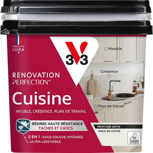 V33 PEINTURE - Peinture rénovation Cuisine satin - Voile de coton - 0,75L - large