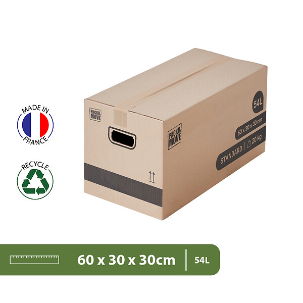 PACK AND MOVE - Pack and Move - Lot 40 cartons déménagement stockage standard - 60 x 30 x 30 cm - Poignées renforcées - 2 adhésifs offerts - large
