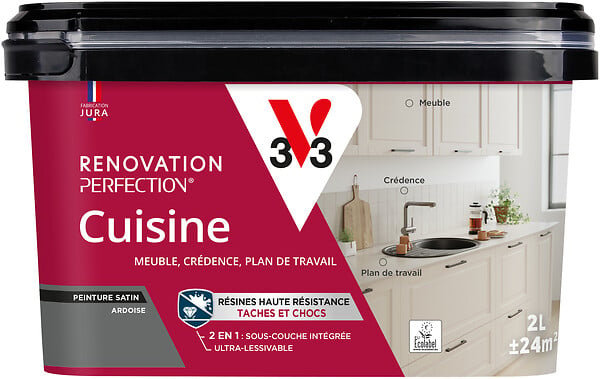 V33 PEINTURE - Peinture rénovation Cuisine - Ardoise - Satin - 2L - large