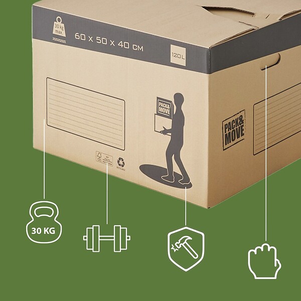 PACK AND MOVE - Pack and Move - Lot 30 cartons déménagement automatique - 60 x 50 x 40 cm - Poignées renforcées - large