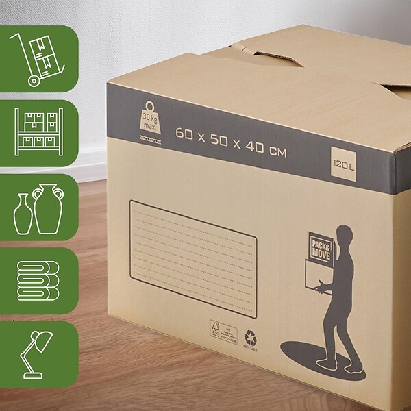 PACK AND MOVE - Pack and Move - Lot 30 cartons déménagement automatique - 60 x 50 x 40 cm - Poignées renforcées - large