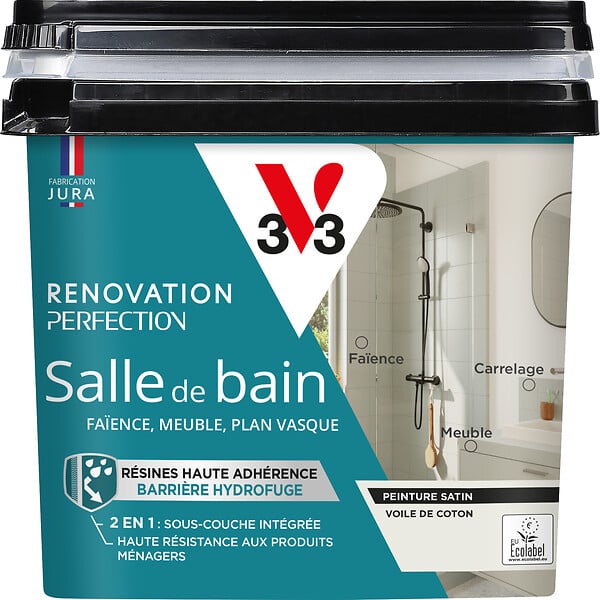 V33 PEINTURE - Peinture salle de bain - Satin - Voile de coton 0,75L - large