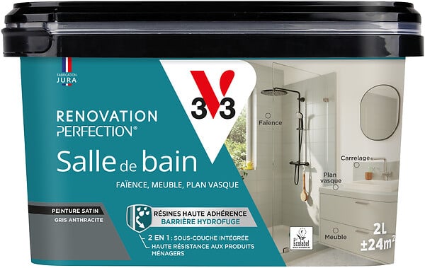 V33 PEINTURE - Peinture Rénovation Salle de bain - Anthracite - Satin - 2L - large