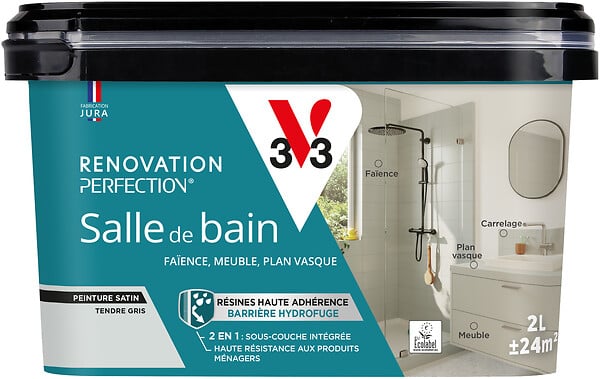 V33 PEINTURE - Peinture Rénovation Salle de bain -  Gris tendre - Satin - 2L - large