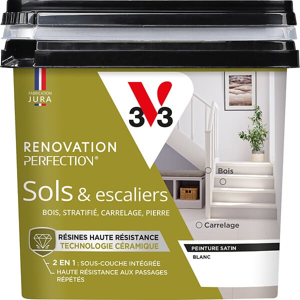 V33 PEINTURE - Peinture sol et escalier - Céramique - Blanc Satin 0,75L - large