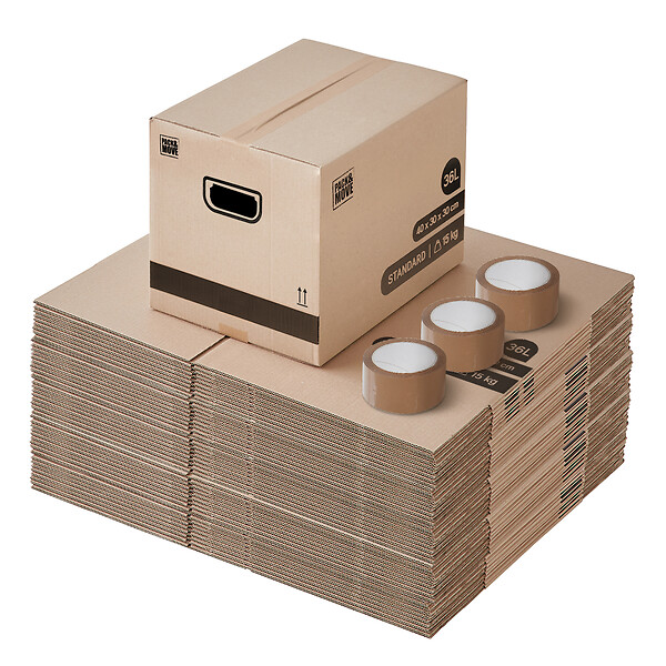 PACK AND MOVE - Pack and Move - Lot 50 cartons déménagement stockage livres - 40 x 30 x 30 cm - Poignées renforcées - 3 adhésifs offerts - large