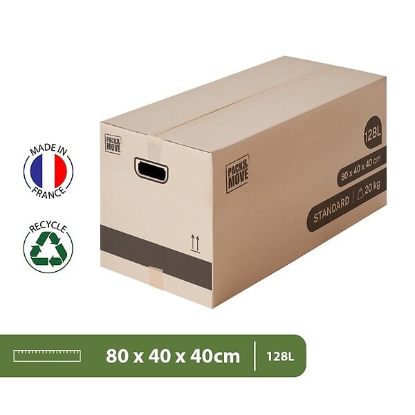 PACK AND MOVE - Pack and Move - Lot 40 cartons déménagement XL -80 x 40 x 40 cm - Poignées renforcées - 2 adhésifs offerts - large