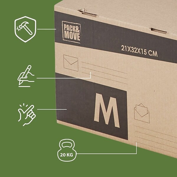 PACK AND MOVE - Pack and Move - Lot 24 cartons pour expédition - Taille M - 21 x 32 x 15 cm - Carton renforcé - 20 KG max - large