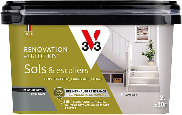 V33 PEINTURE - Peinture sol et escalier - Carbonate Satinée - 2L - large