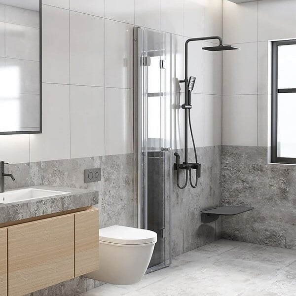SWISS AQUA TECHNOLOGIES - Siège de douche rabattable PMR - charge 150 kg – noir (SATDSEDPLC) - large