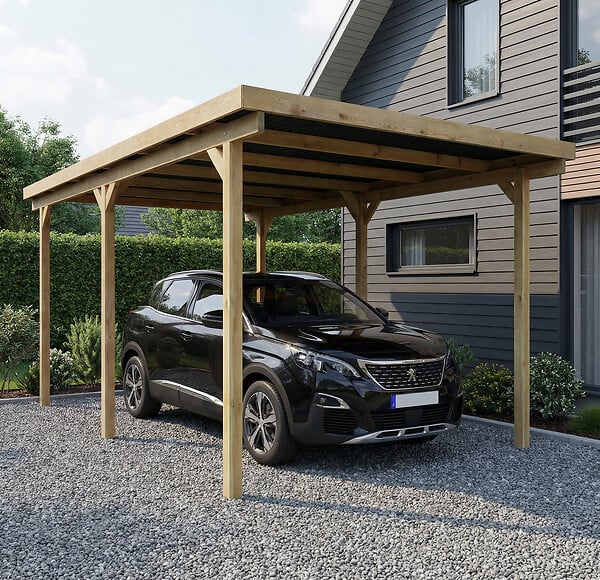 SOLID - Carport toit plat en bois couverture - PVC - 3x5m - large