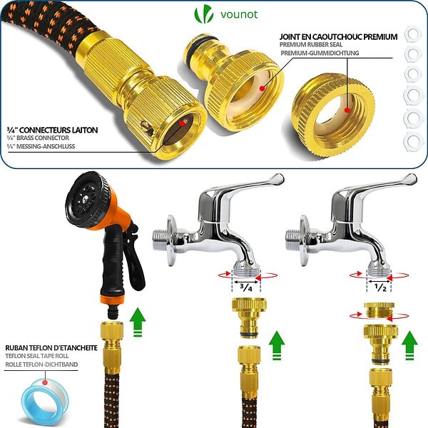 VOUNOT - Tuyau d’Arrosage Extensible 30m Renforce avec Accessoires orange - large