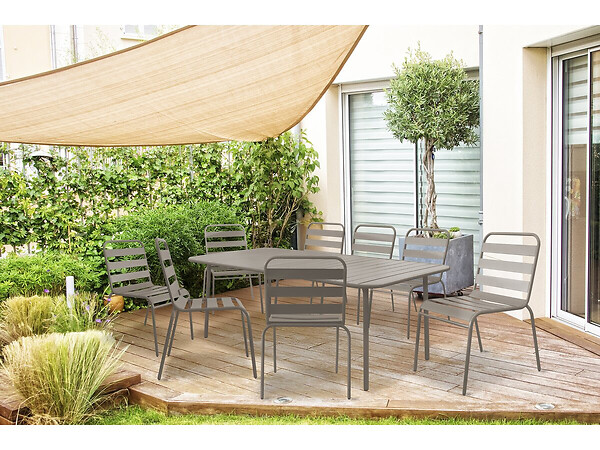 HABITAT ET JARDIN - Table et chaises de jardin en métal "Bilbao" - 8 places - Taupe - large