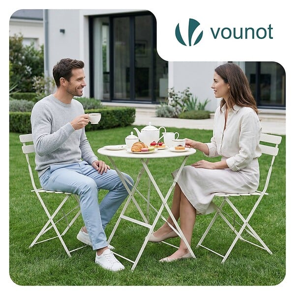 VOUNOT - Set de Bistro en metal 1 table 2 chaises Crème - large