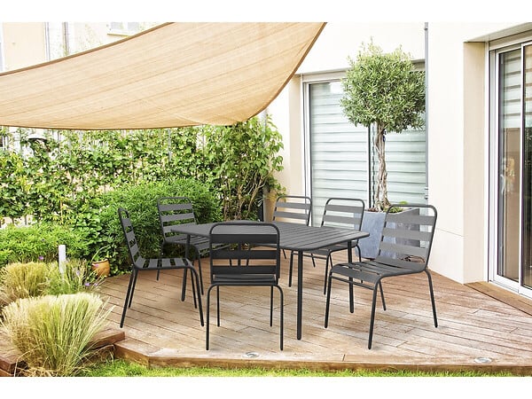 HABITAT ET JARDIN - Table et chaises de jardin en métal "Bilbao" - 6 places - Gris - large