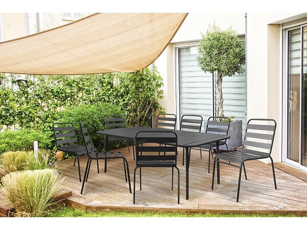HABITAT ET JARDIN - Table et chaises de jardin en métal "Bilbao" - 8 places - Gris - large