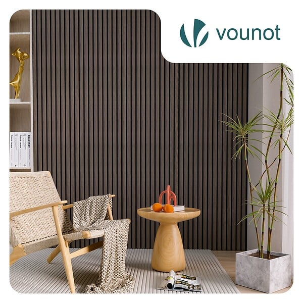 VOUNOT - Lot de 4 panneaux acoustiques muraux Tasseaux en bois MDF avec feutre noir 120x60x2.1cm chêne foncé - large